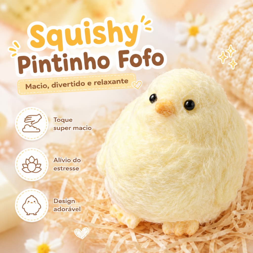 Taba Squishy Pintinho Fofo Tamanho Grande Não é Mini Brinquedo Sensorial Anti Estresse Macio de Apertar