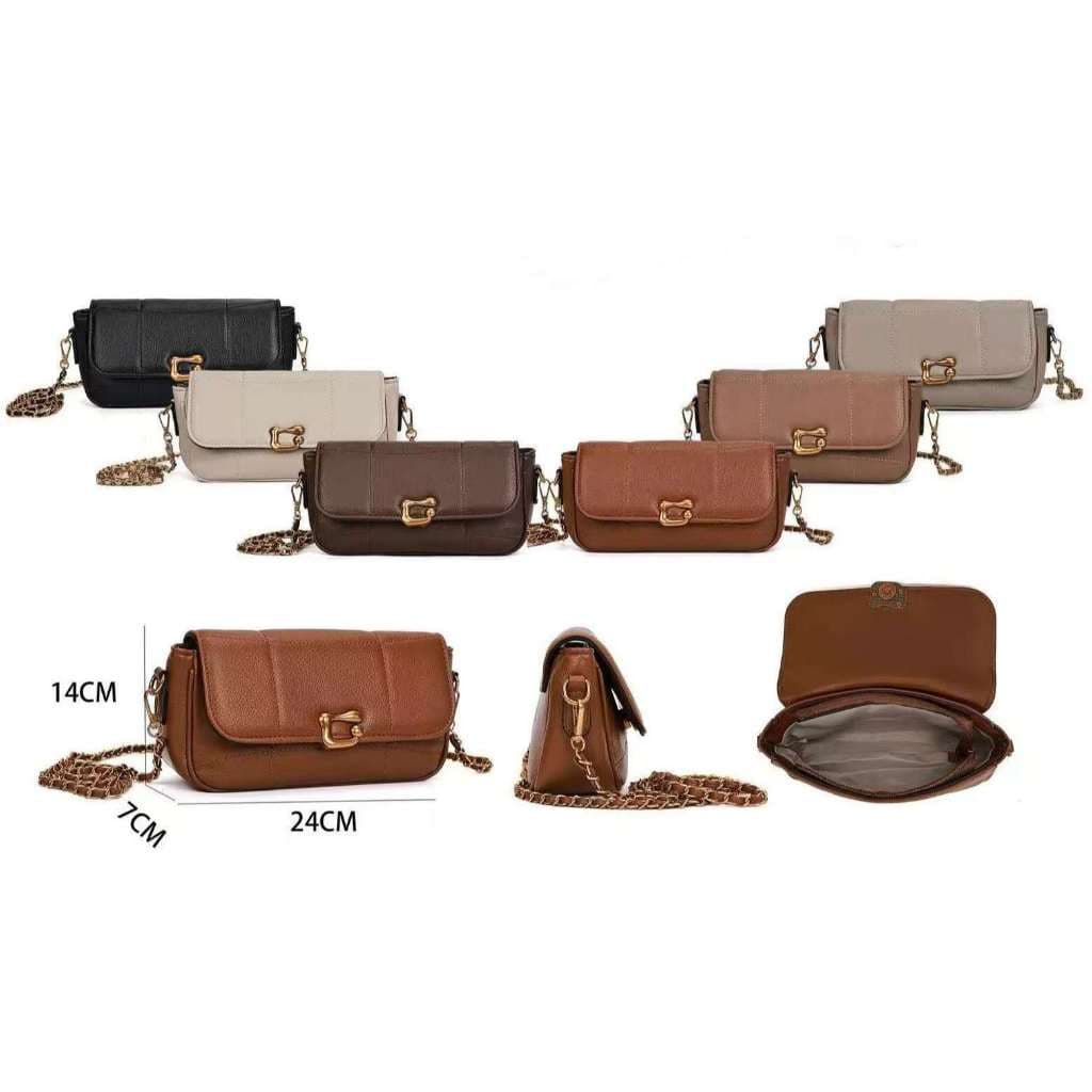Bolsa Feminina Transversal Pequena Couro PU Bolsa de Ombro com Corrente Dourada Elegante Casual Moda Premium 24x14x7cm