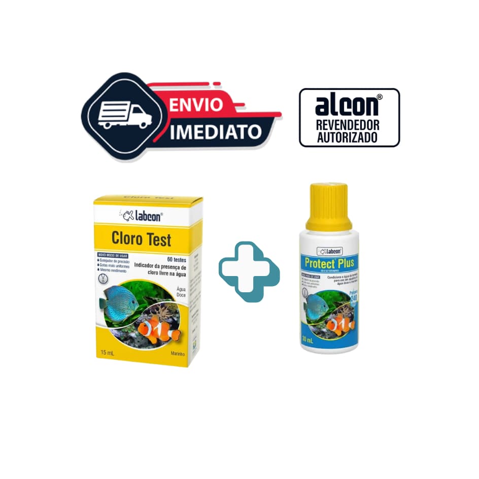 Kit para Preparação da Água dos Peixes de Aquário | Protect Plus + Cloro Test | Alcon Original