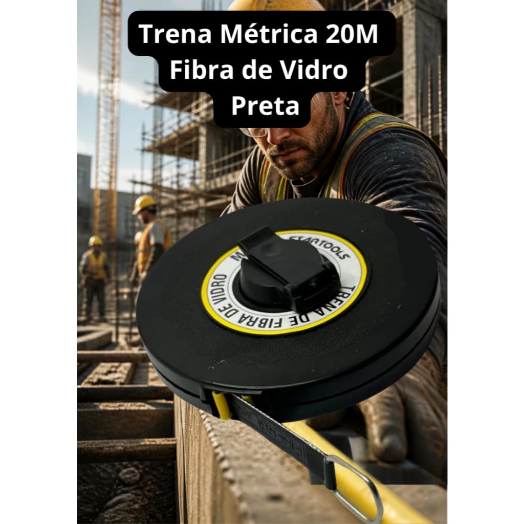Trena Métrica 20M Fibra de Vidro - Preta