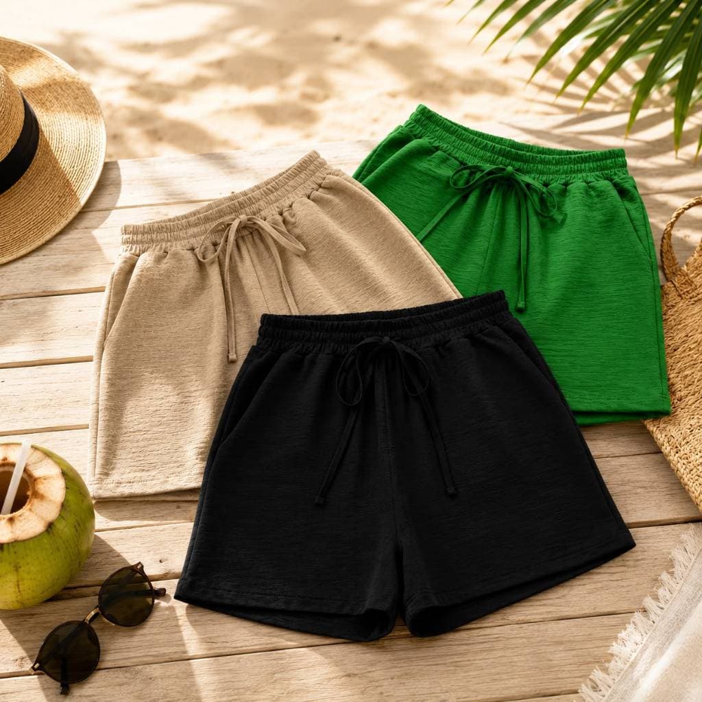 Kit 3 Shorts Duna Feminino Varias Cores com Elástico e Cordão Ajustável Moda Verão Leve Soltinho Blogueirinha
