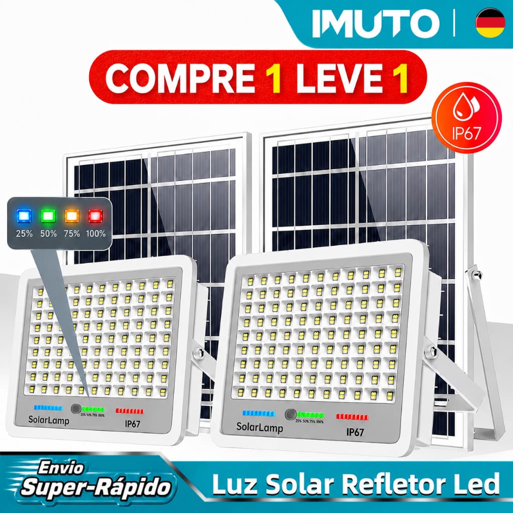 IMUTO Refletor Solar LED 10000W Super Potente IP67 à Prova D’Água com Placa Solar para Área Externa
