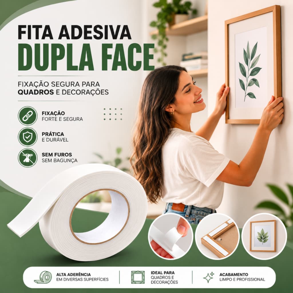 Fita Adesiva Fixa Quadro Parede Dupla Face Resistente Cola Forte Versátil Fixação Artesanato Decoração