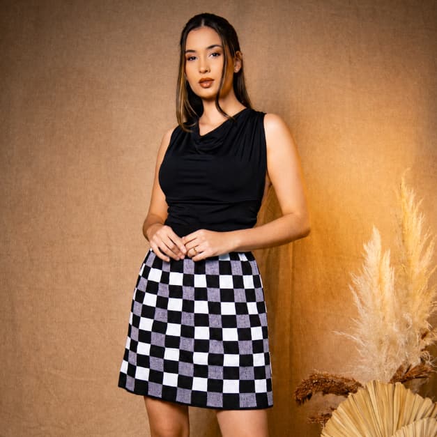 Saia Xadrez Curta Estilo Moda Blogueira Colegial Tricô ROUPA FEMININA