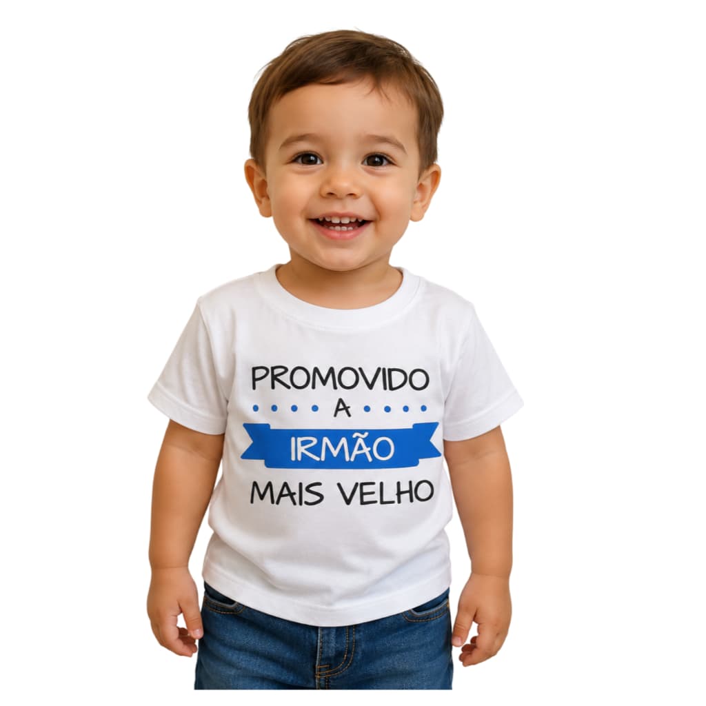 Camiseta Infantil Promovido a Irmão Mais Velho Revelação Gravidez Bebê