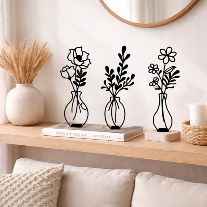 Conjunto de Flores em Vaso 20 Cm - Decoração Sala Flores e Vaso (Redondo)