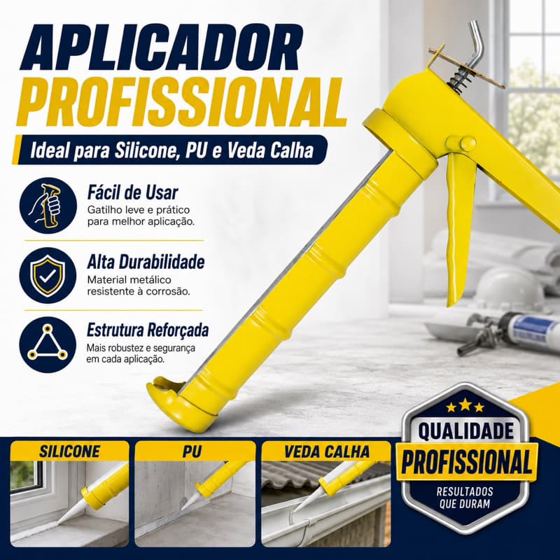 Aplicador de Silicone Profissional Reforçado para Tubo PU Veda Calha Cola Selante Massa 310ml