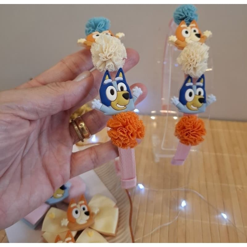 Tiara Bluey e Bingo Laços de cabelo infantil Bluey e Bingo Par de laços