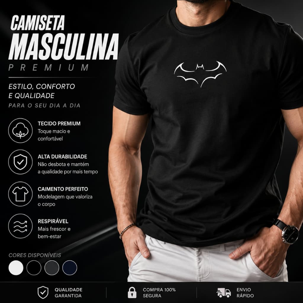 Camisa Camiseta Dry Fit Estilo Slim Mais Ajustada,  com Elastano Academia Treino Passeio Batman 2