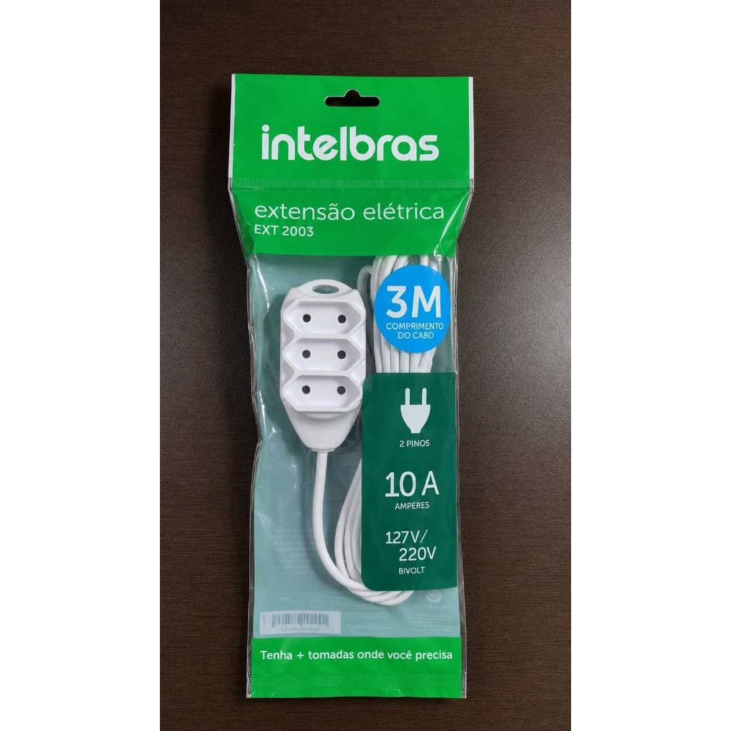 EXTENSÃO ELÉTRICA 3 TOMADAS 2 PINOS 10A 3M BRANCA - EXT 2003 INTELBRAS