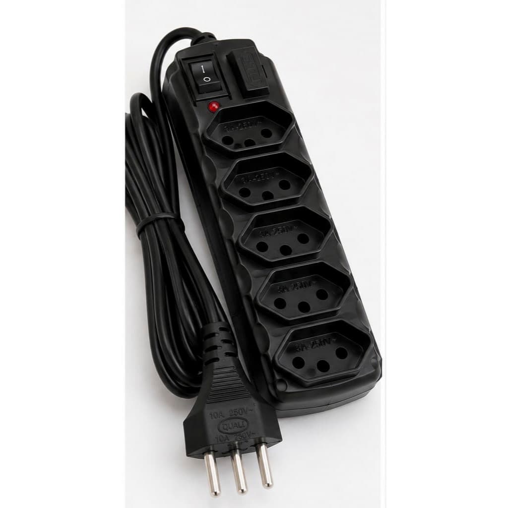 Filtro de Linha Cabo 3 Metros Protetor Eletrico - Proteção Contra Surtos e Ruídos, 5 Tomadas Bivolt