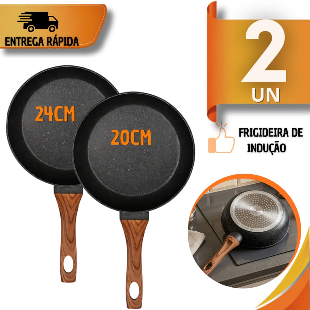 Kit Frigideira Antiaderente 24/20cm Indução Cerâmica Antiaderente Preta Menos Óleo Utensílios
