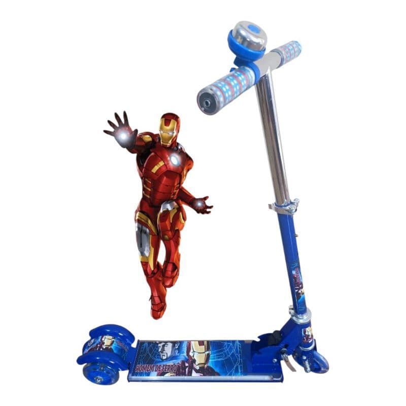 Patinete Infantil Dobrável Metal Musical com luz de led Homem de Ferro
