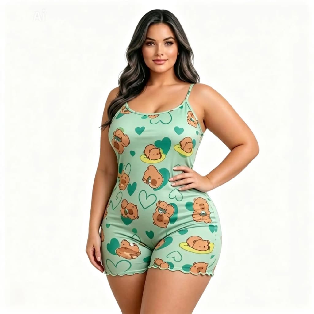 Pijama Femenino Plus Size Macaquinho Toque Macio e Caimento Perfeito
