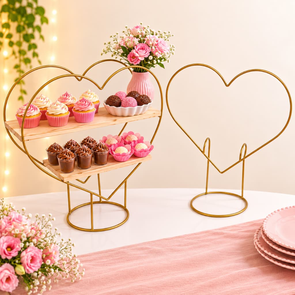 Kit Doceira Coração e  Mini Arco Coração Dourado Decoração para Festa Casamento Noivado Aniversários