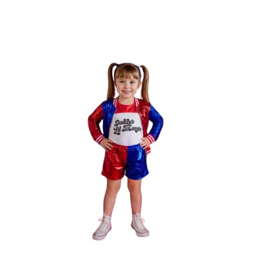 Fantasia Infantil Arlequina Luxo com Jaqueta 3 Peças Menina 2 a 14 Anos Carnaval Halloween Festa