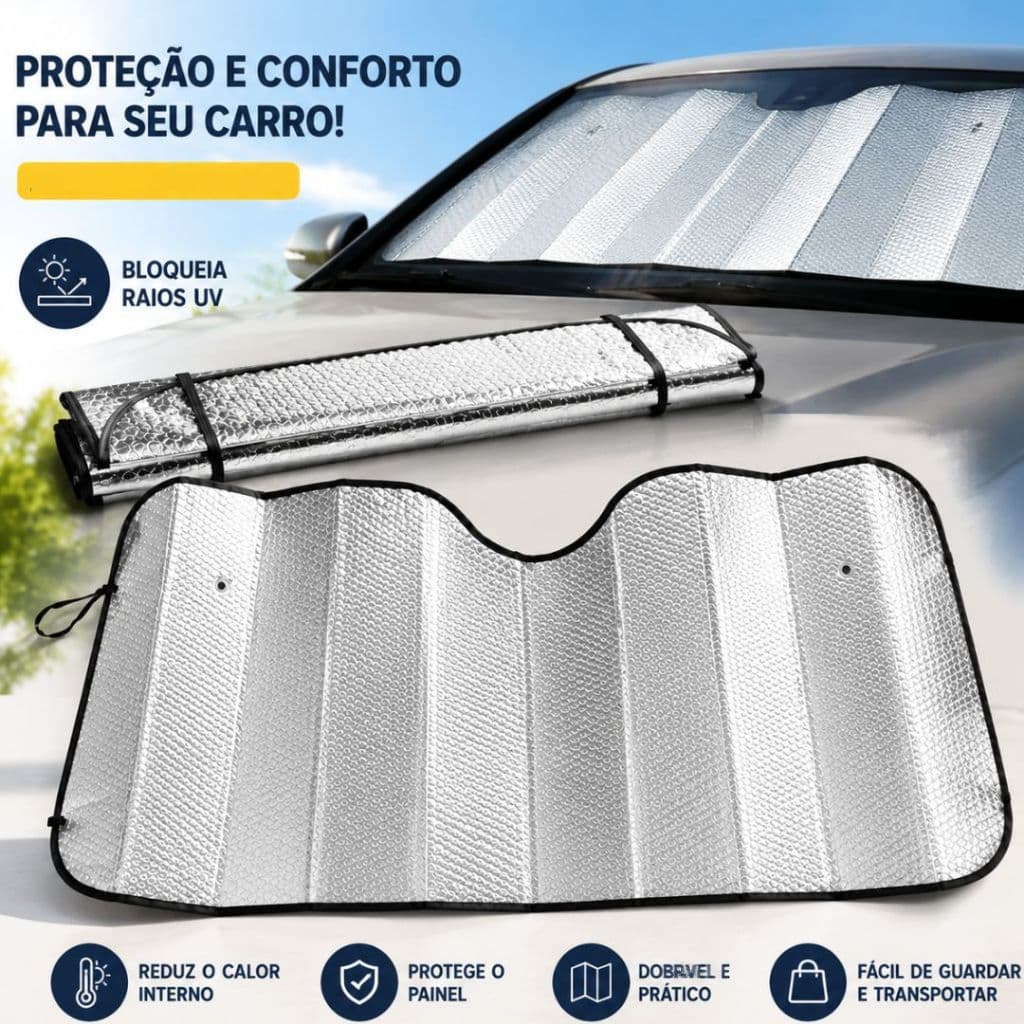 Protetor Solar Para-brisa Automotivo Dobrável Térmico Refletivo Bloqueia Calor e Raios UV.Ele