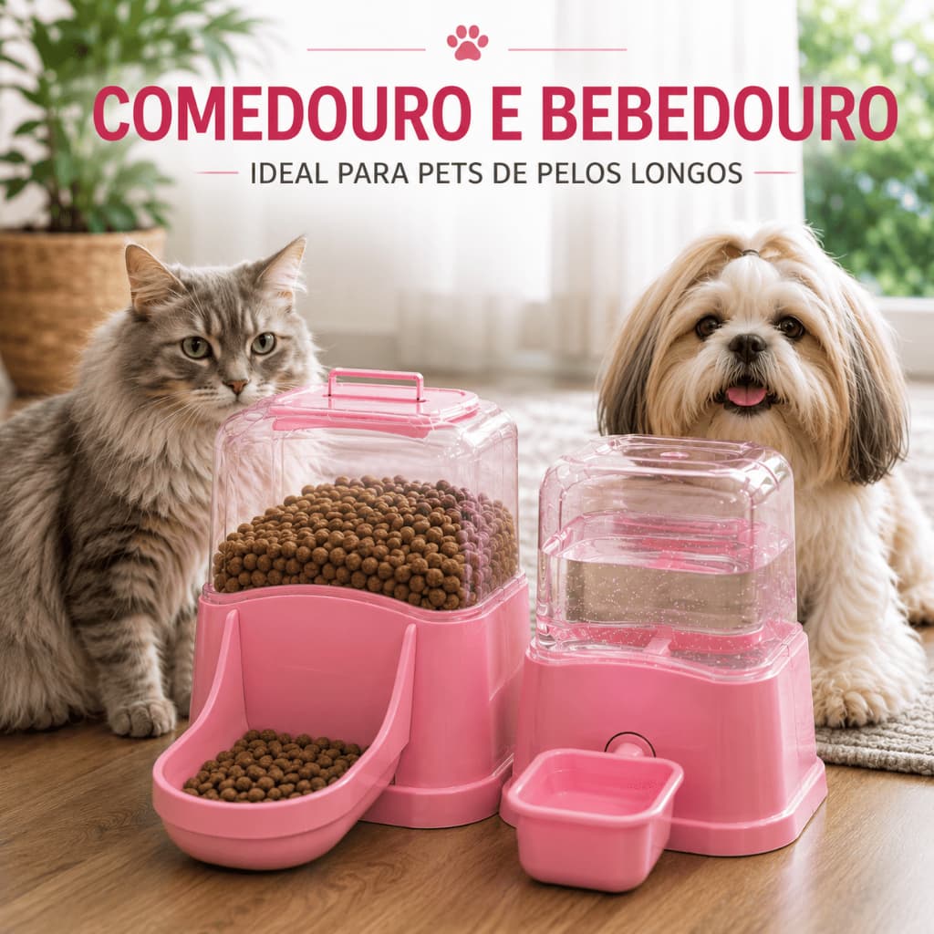 Comedouro e Bebedouro Petlon Pet Pelos Longos 2,3l Para Cães E Gatos