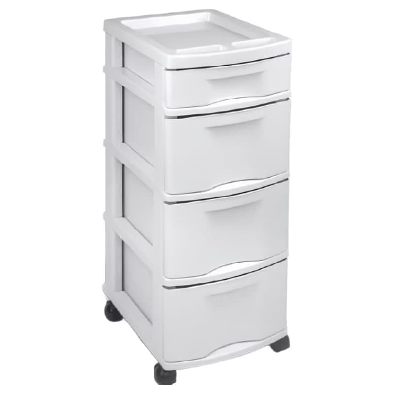 Gaveteiro Organizador Plástico Branco  Com Rodinhas 4 Gavetas