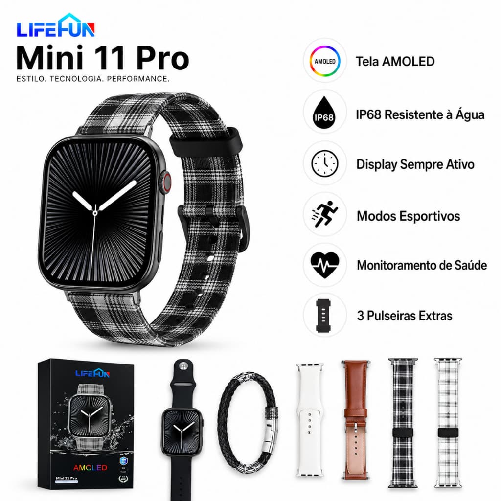 Relógio Inteligente Smartwatch IP68 à Prova d’Água com Tela Touch Pulseira Ajustável Esportivo Unissex