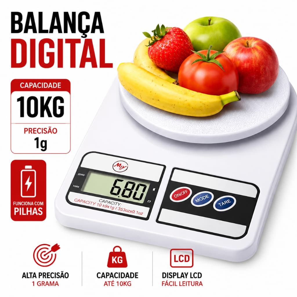 Balança Cozinha Digital 10kg Alta Precisão Branco Confeitaria Fitness