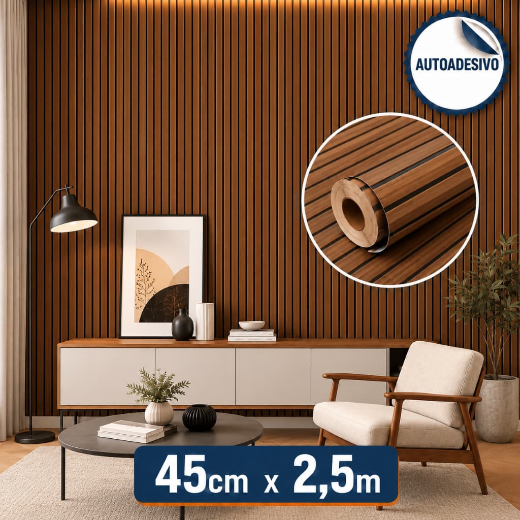 Papel De Parede Adesivo Ripado Amadeirado 2,5m Decoração Parede