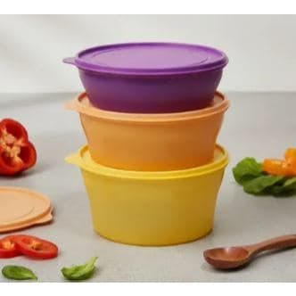 Kit 3 Tupperware Tigela Classic 1,9 e litros Amarelo Raio de Sol, Laranja 1,4 litros Roxo 1 litro.