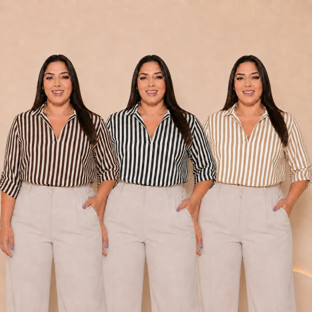 Blusa Camisa Elegante Social Feminina Plus Size Manga 3/4 Duna