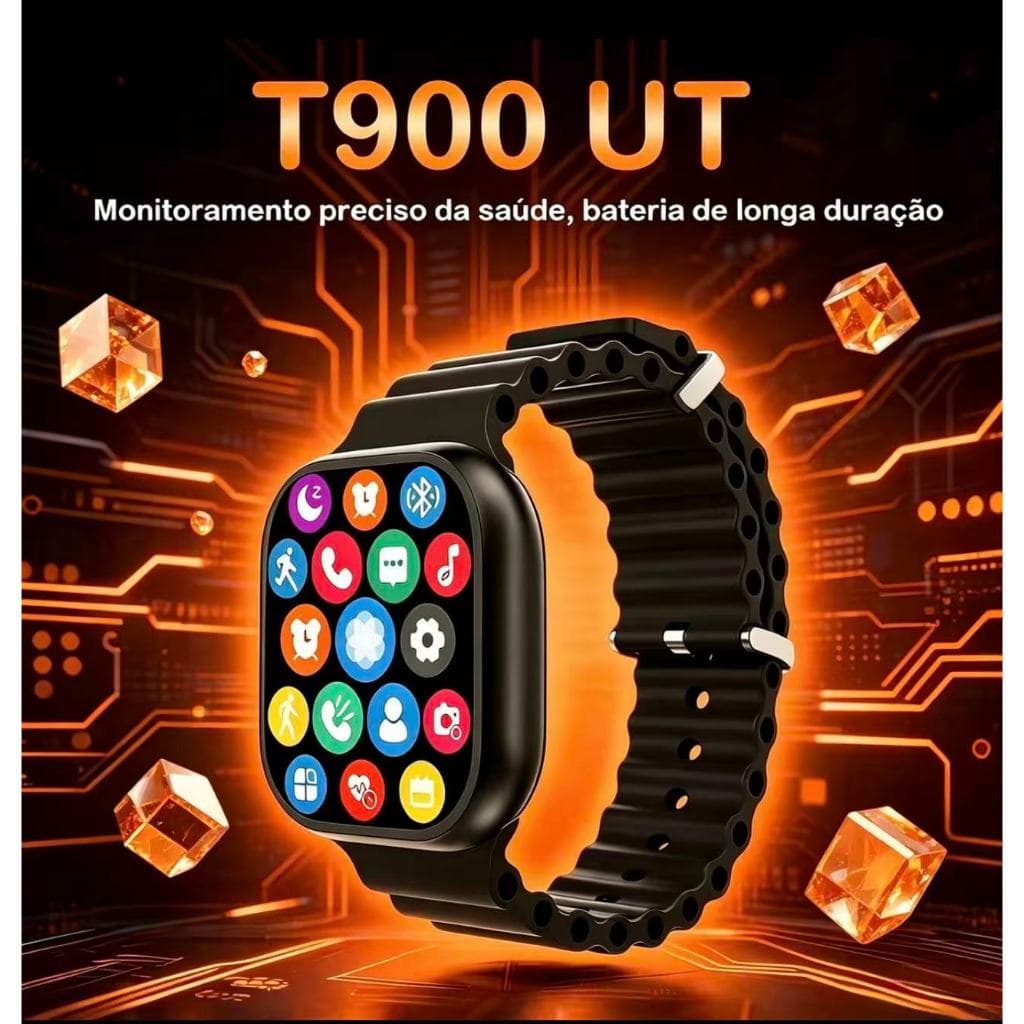 Relógio Inteligente YULZY T900 Ultra2 Preto - Chamadas Bluetooth, Monitoramento de Saúde,  Resistente à Água