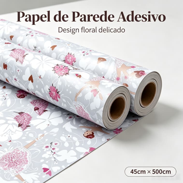 Papel de Parede Adesivo Bailarina Floral 5m×45cm Vinil Impermeável Sem Resíduo Quarto Feminino Infantil