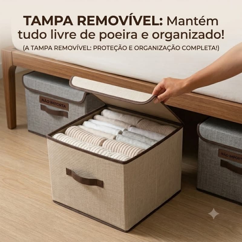 Kit Caixas Organizadoras De Tecido Dobrável Com Tampa Multiuso Armazenamento Guarda Roupa Enxoval Pronta Entrega