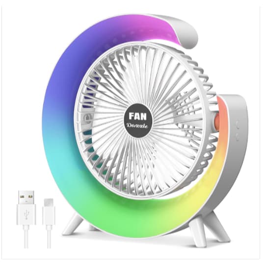 Mini Ventilador de Mesa com LED Colorful Desktop Recarregável   Branco