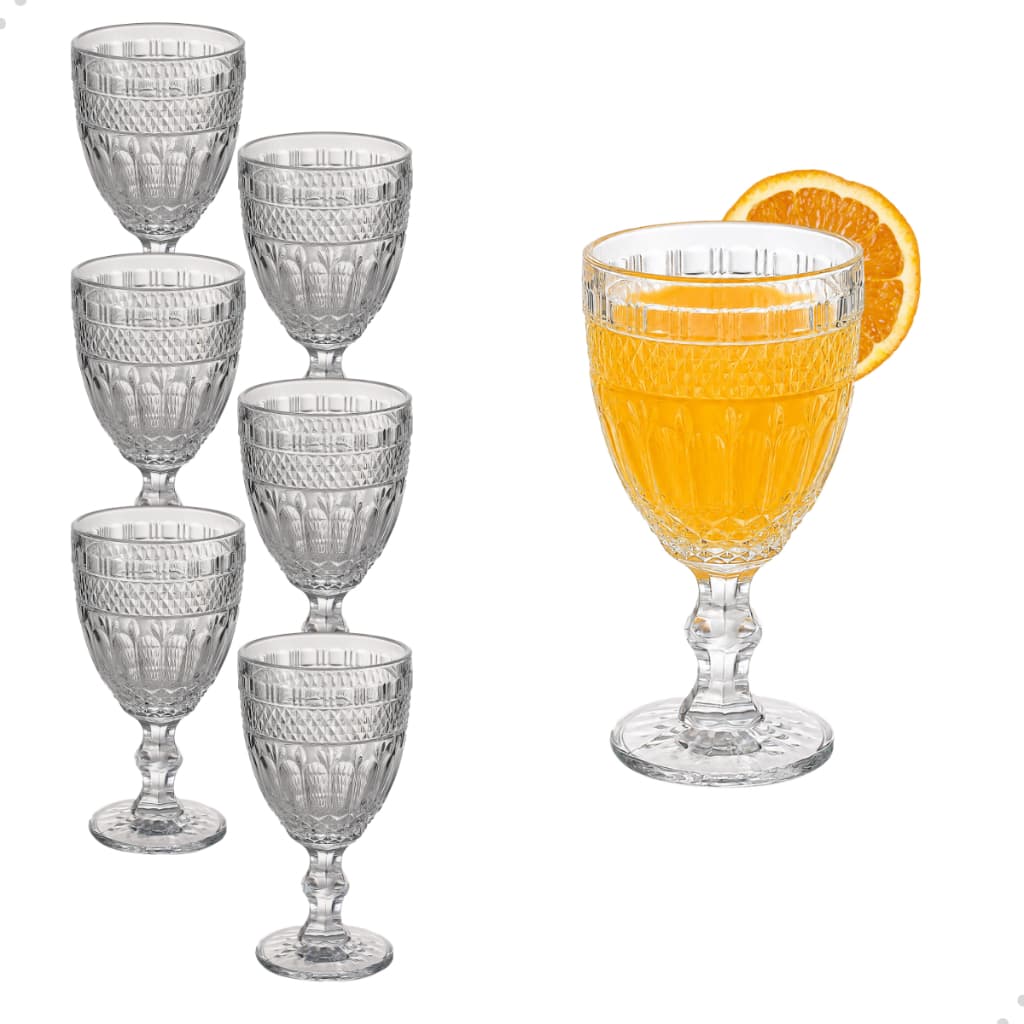 Jogo 6 Taças 340ml Vidro Transparente Bebida Mesa Posta Chique Kit Copo Suco Água Refrigerante Drink