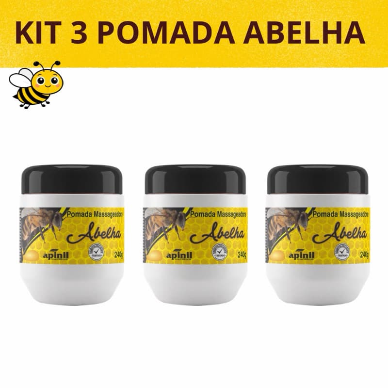 Kit 3 Unidades Pomada Massageadora Abelha 240g Apinil