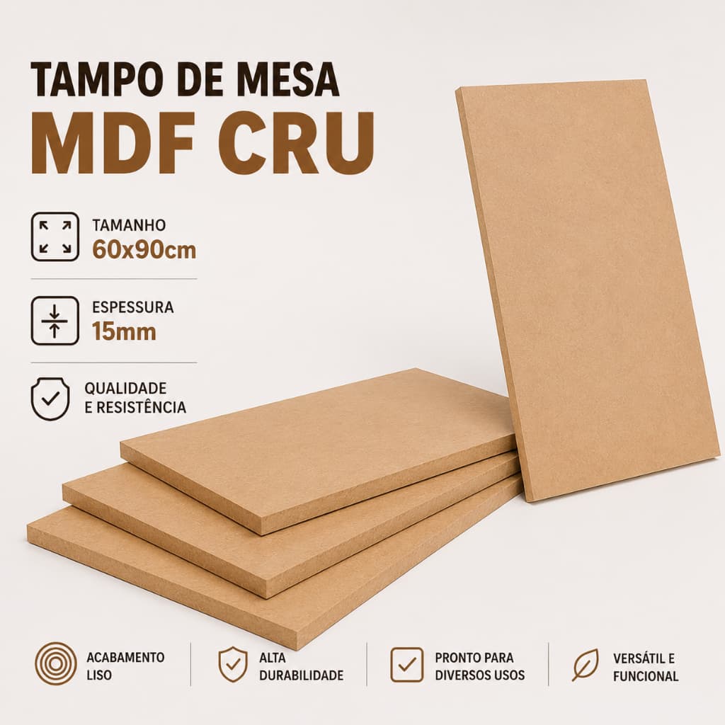 Prateleira Tampo De Mesa MDF Cru 60x90cm 15mm – Placa Painel Prateleira Bancada Retangular Multiuso Ressitente