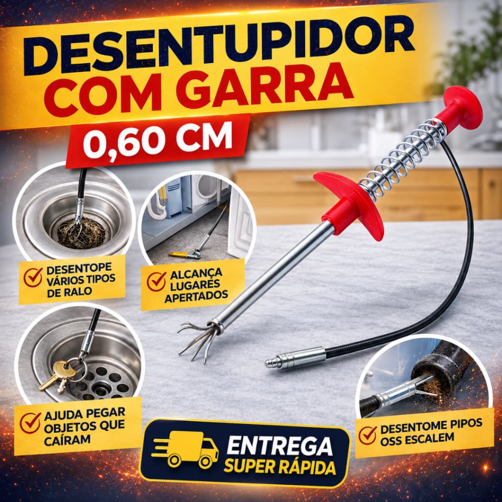Desentupidor Limpador Pegador Ralo Cuba Pia Vaso Ralo Canos Com Garras Pinça Flexível 0,60cm.