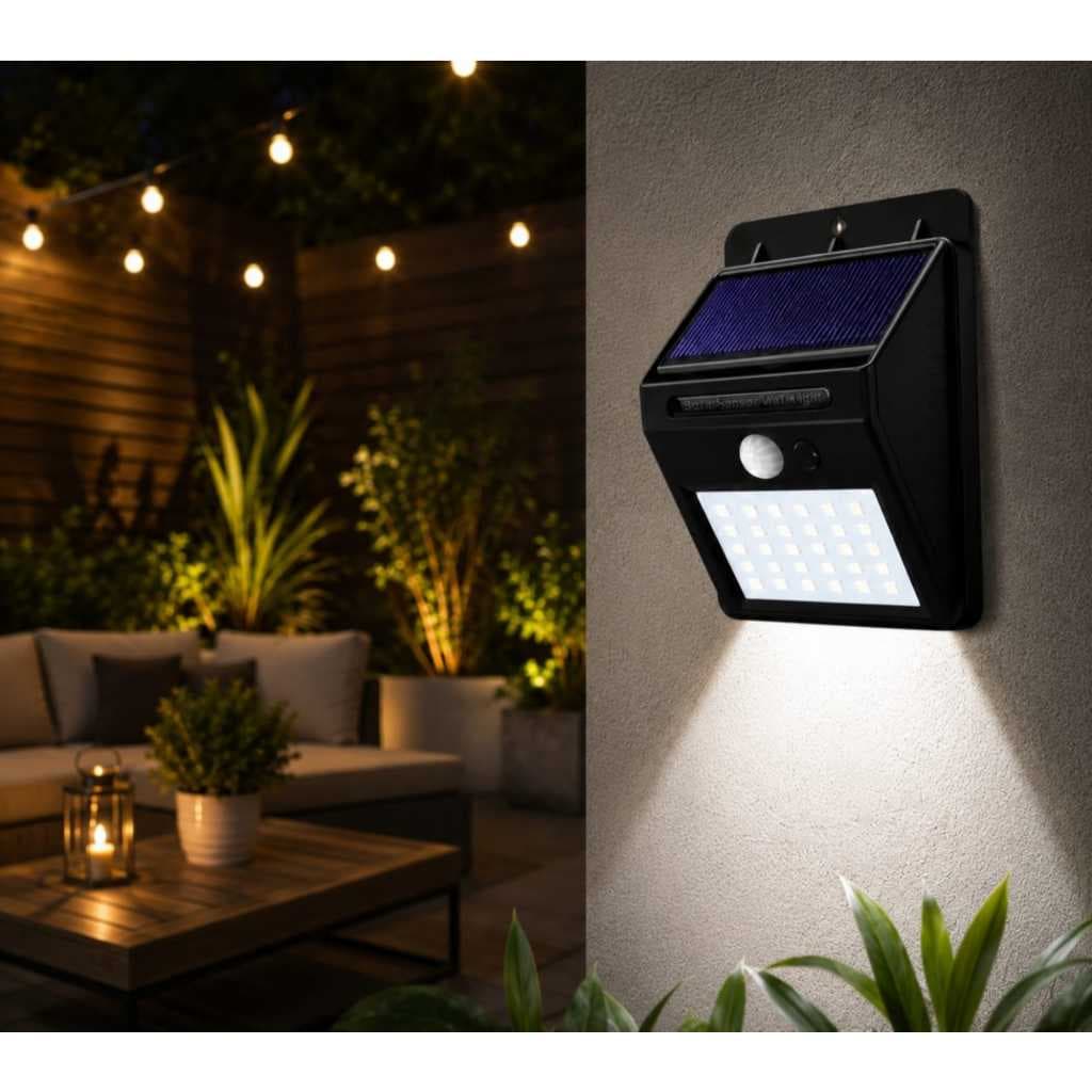 Luminária Refletor Solar 30 LED 600 Lumens Sensor Presença 3 Funcionalidades Jardim Piscina Quintal Comercio Fachada
