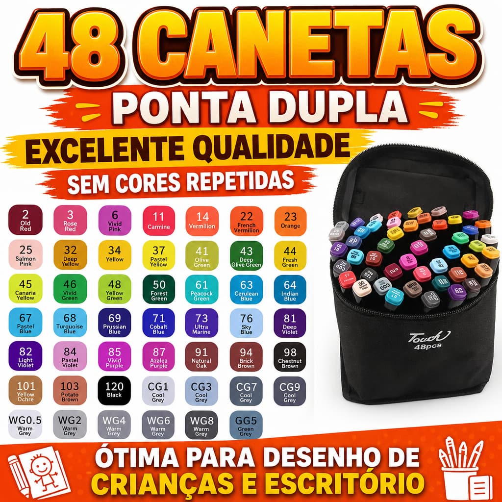 KIT 48 Cores Caneta Marcadora Com Ponta Dupla/Pintura De Arte/Aquarela/Material Escolar/Escritório - ENVIO IMEDIATO