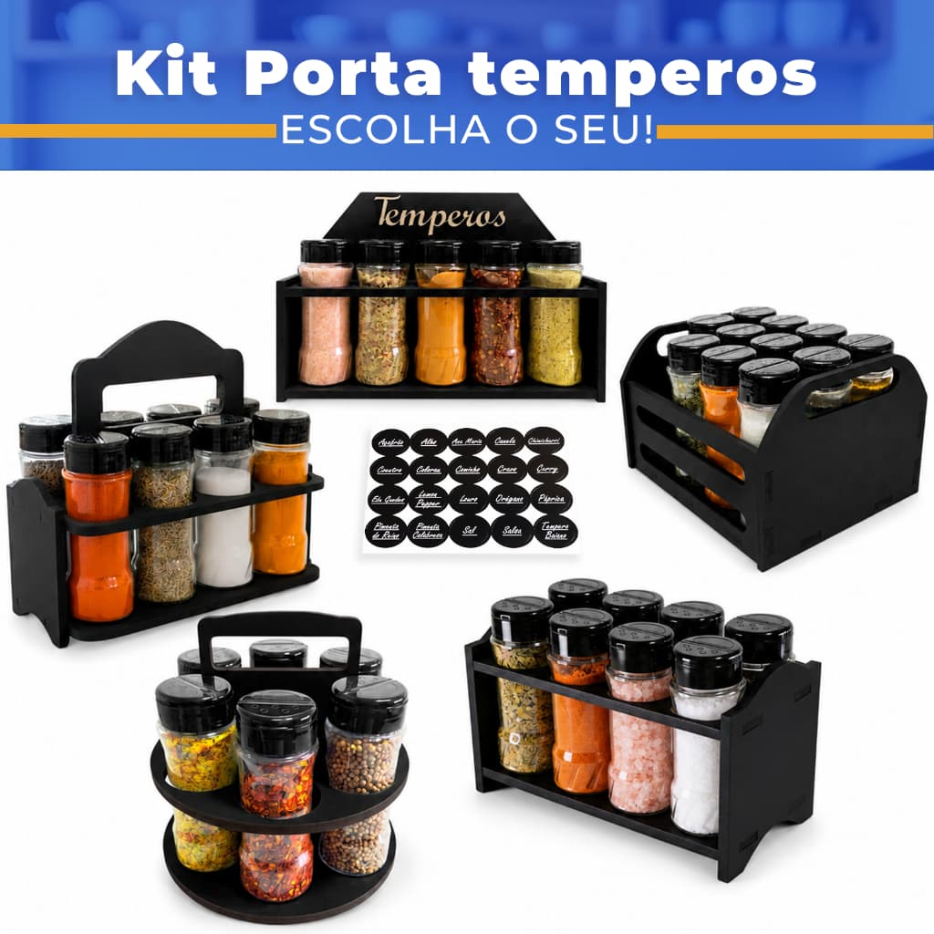 ESCOLHA SEU KIT PORTA TEMPERO com Potes Plástico 130ml 220ml 430ml Tampa Dosadora para Organização Temperos Especiarias