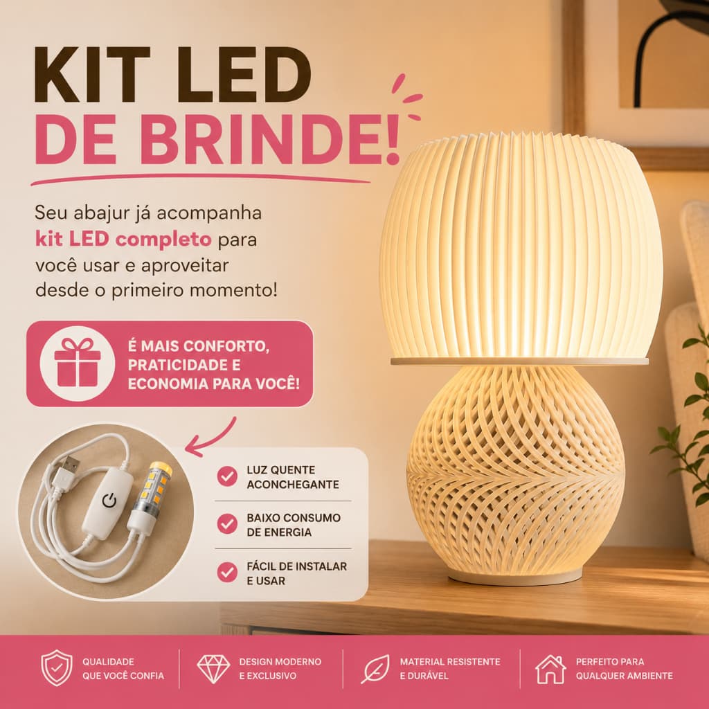 Abajur Decorativo Moderno LED Quarto/ Sala /Cabeceira/Escritorio Design 3D