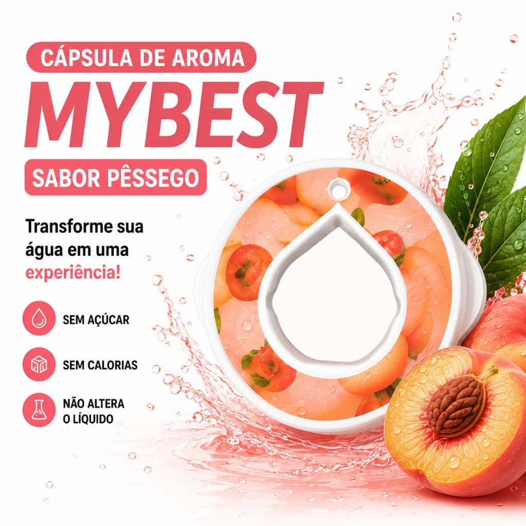 Cápsula Aroma My Sense Sabor Pêssego Refil para Garrafa Sensorial Água Hidratação Sem Açúcar