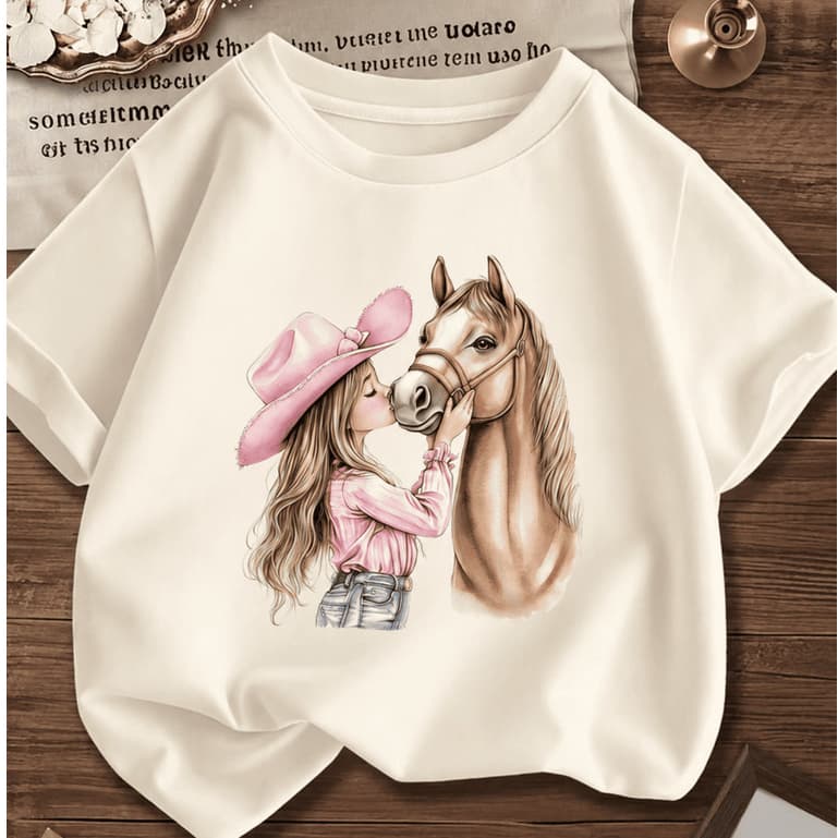 Camiseta Infantil Camisa Juvenil Menina Cavalo Cavalgada Country Agro Chapéu 100% Algodão Blusinha Confortável Estampada