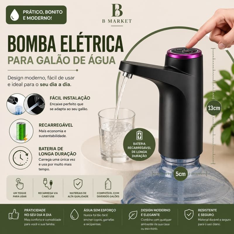 Bebedouro Bomba Elétrica Galão Água Recarregável Original LEHMOX compativel com galão de 20L 10 L 5L