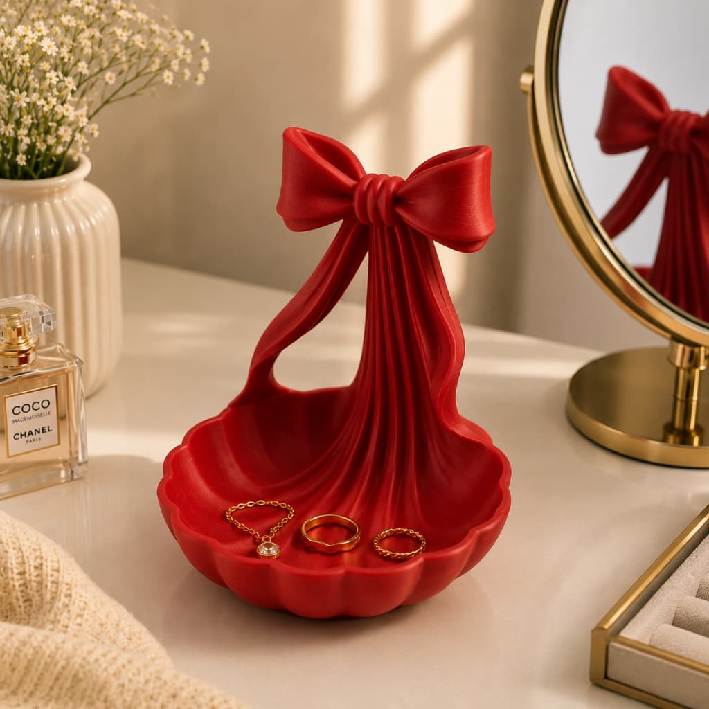 Porta Joias Concha com Laco Coquette Organizador de Aneis Brincos Colares Bandeja Decorativa