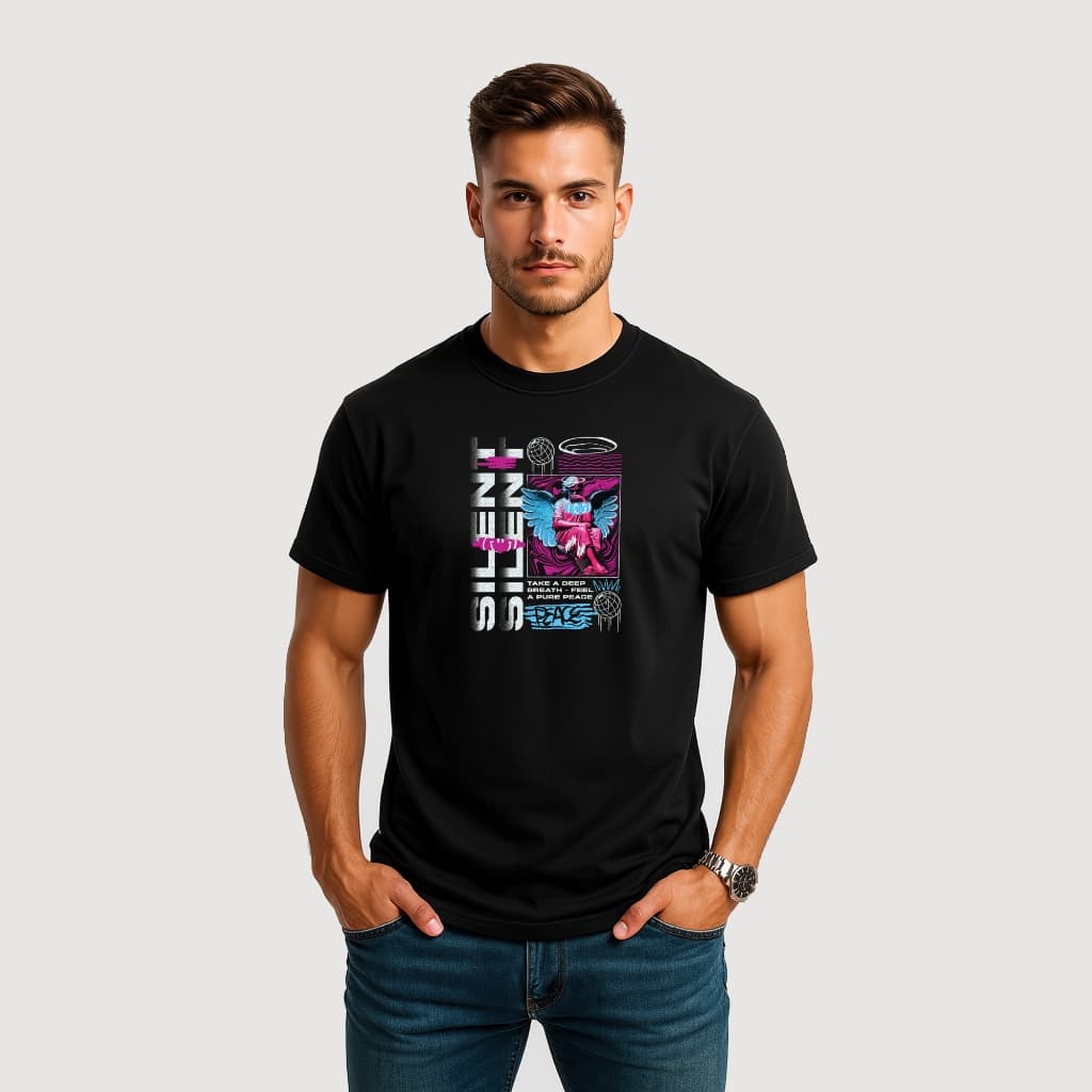 CAMISETA MASCULINA ALGODÃO ANJO COLORIDO OCULOS ESTILO URBANO
