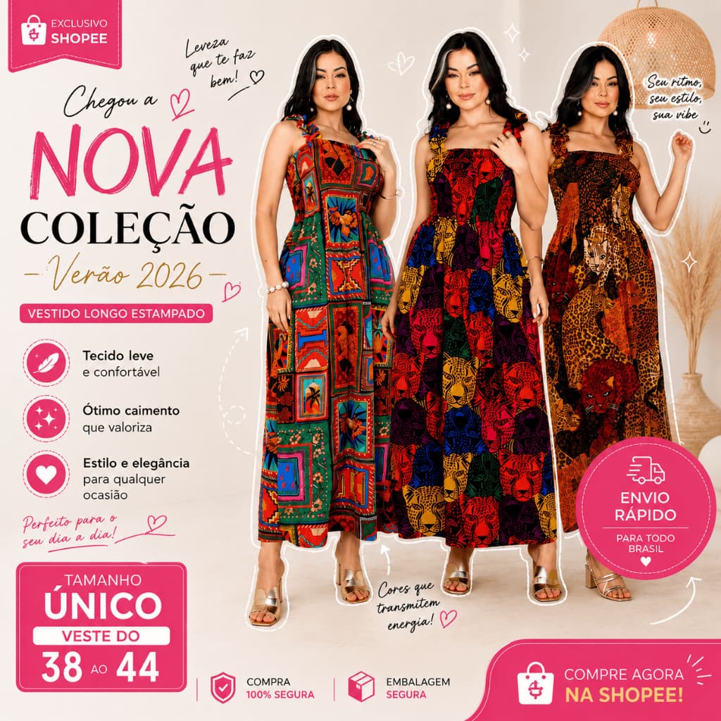 Vestido Longo Animal Print Onça Patchwork Lastex Alças em babados Moda Blogueira