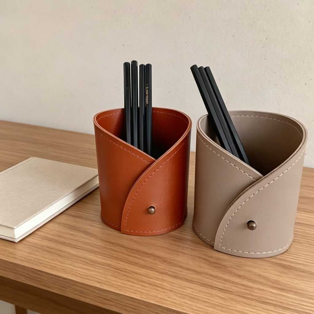 Porta-Canetas em Couro Ecológico Premium Elegante e Sofisticado para Escritório e Home Office