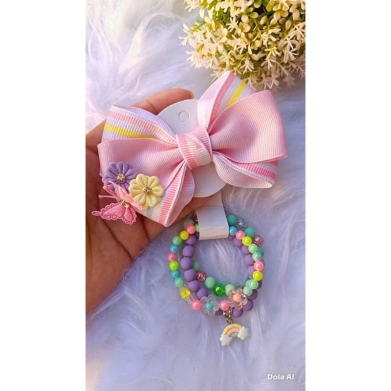 Laço + Kit com 3 Pulseiras Coloridas