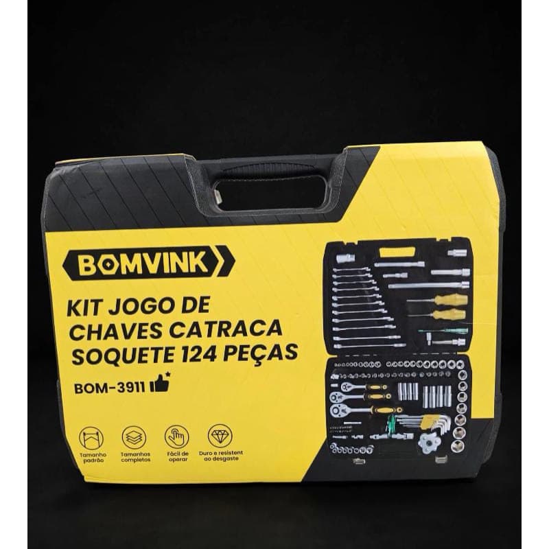 Maleta Catraca Soquete 124 PEÇAS BOMVINK
