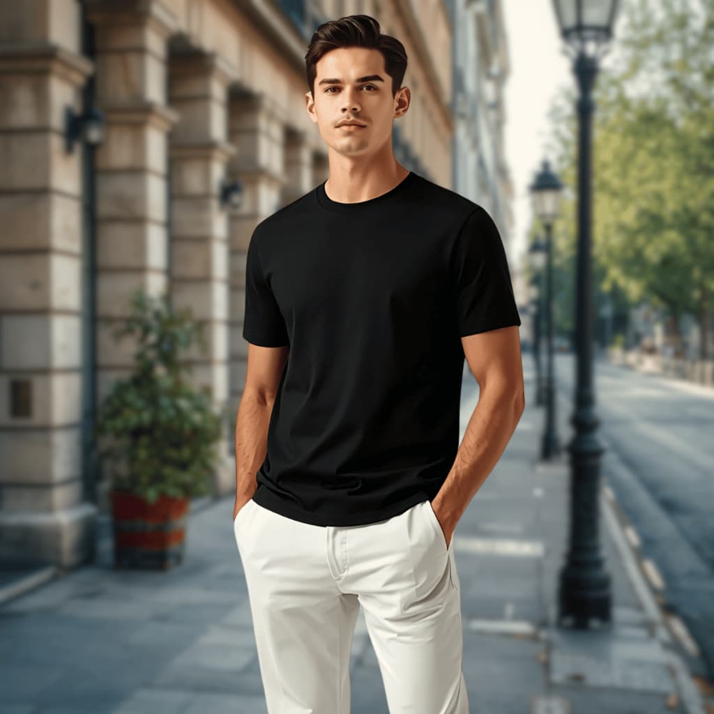 T Camiseta básica masculina de espessura média avançada | Levemente elástica e com caimento que afina a silhueta, tem um